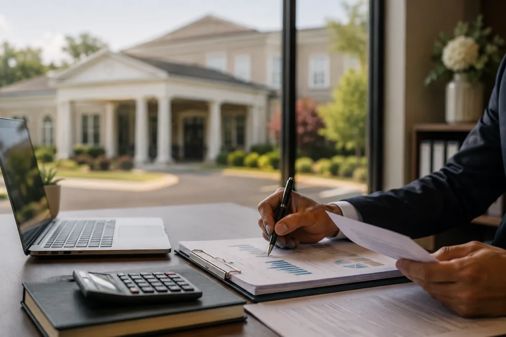 Buyer reviewing financial documents for a Pennsylvania funeral home